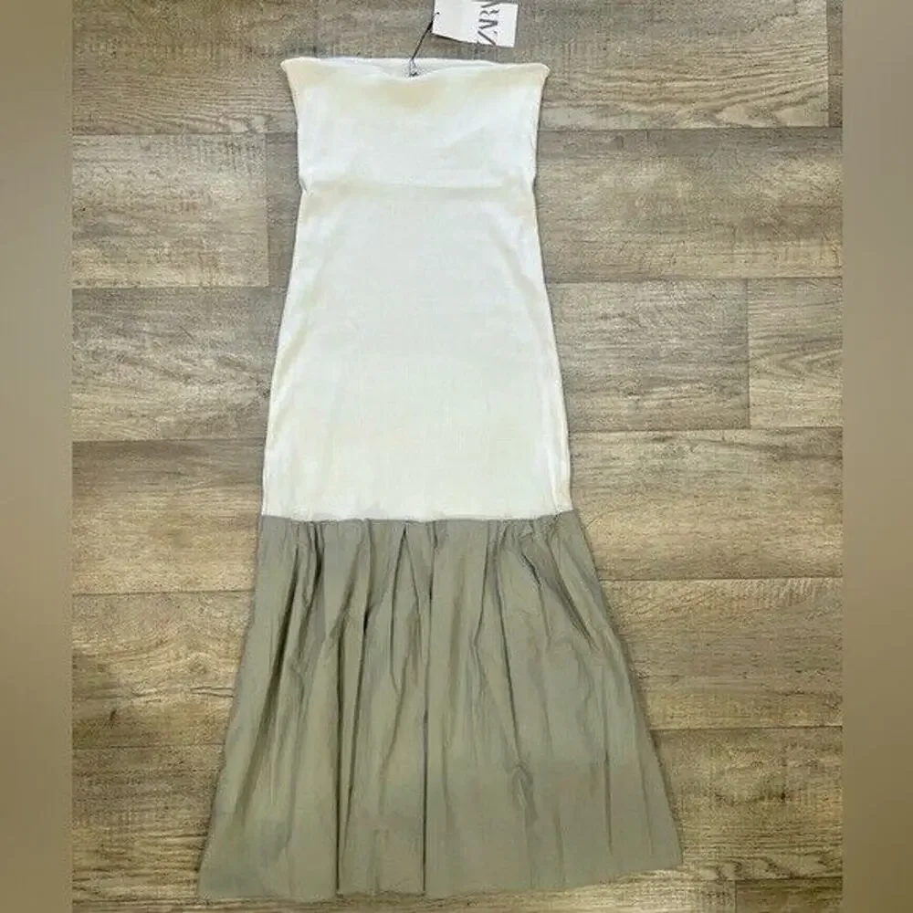 ZARA Strapless Pleated Midi Dress NWT – White & Sage Green – Sizes M & L - Picture 16 of 16
